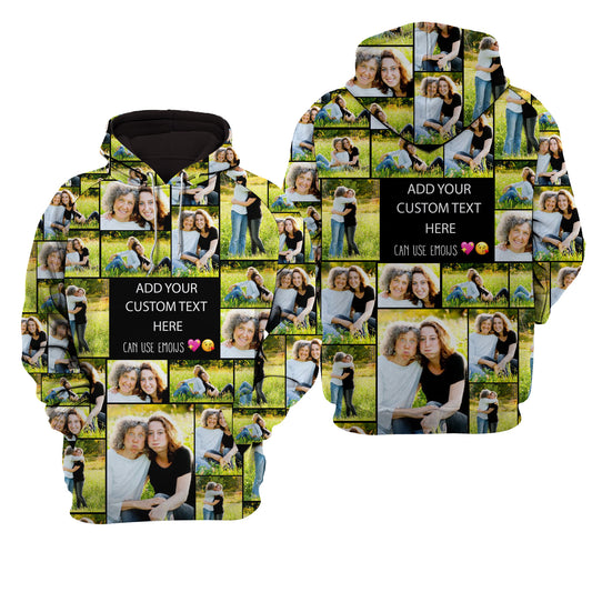 Create a Gift for Mom with Collage Photo & Text on Unisex Raglan Hoodie