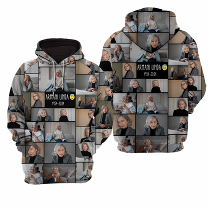 Create a Memorial Gifts for Loss Of Father with Collage Photo & Text on AOP Unisex Raglan Hoodie