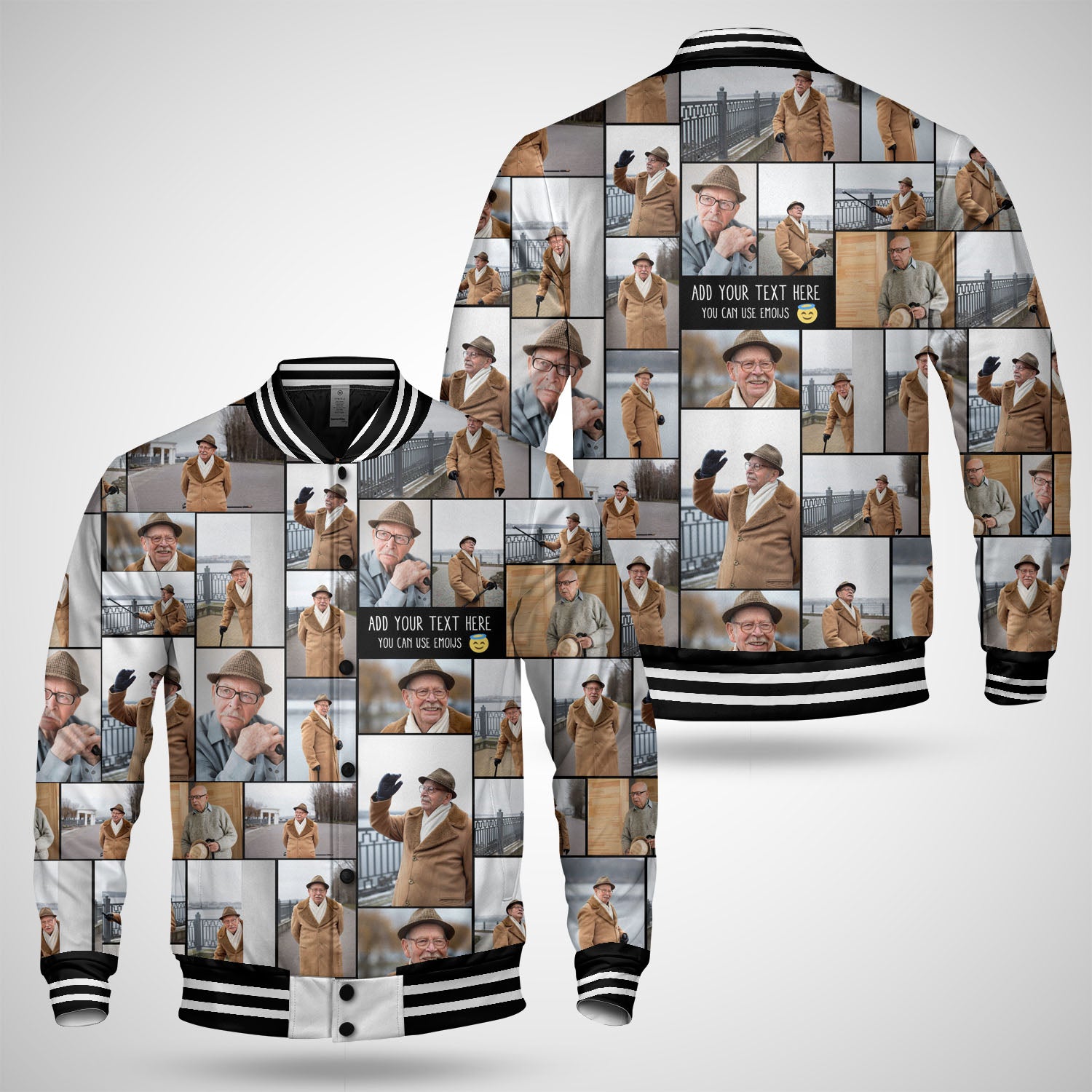 Create a Memorial Gifts for Loss Of Father with Collage Photo & Text on Baseball Button Jacket