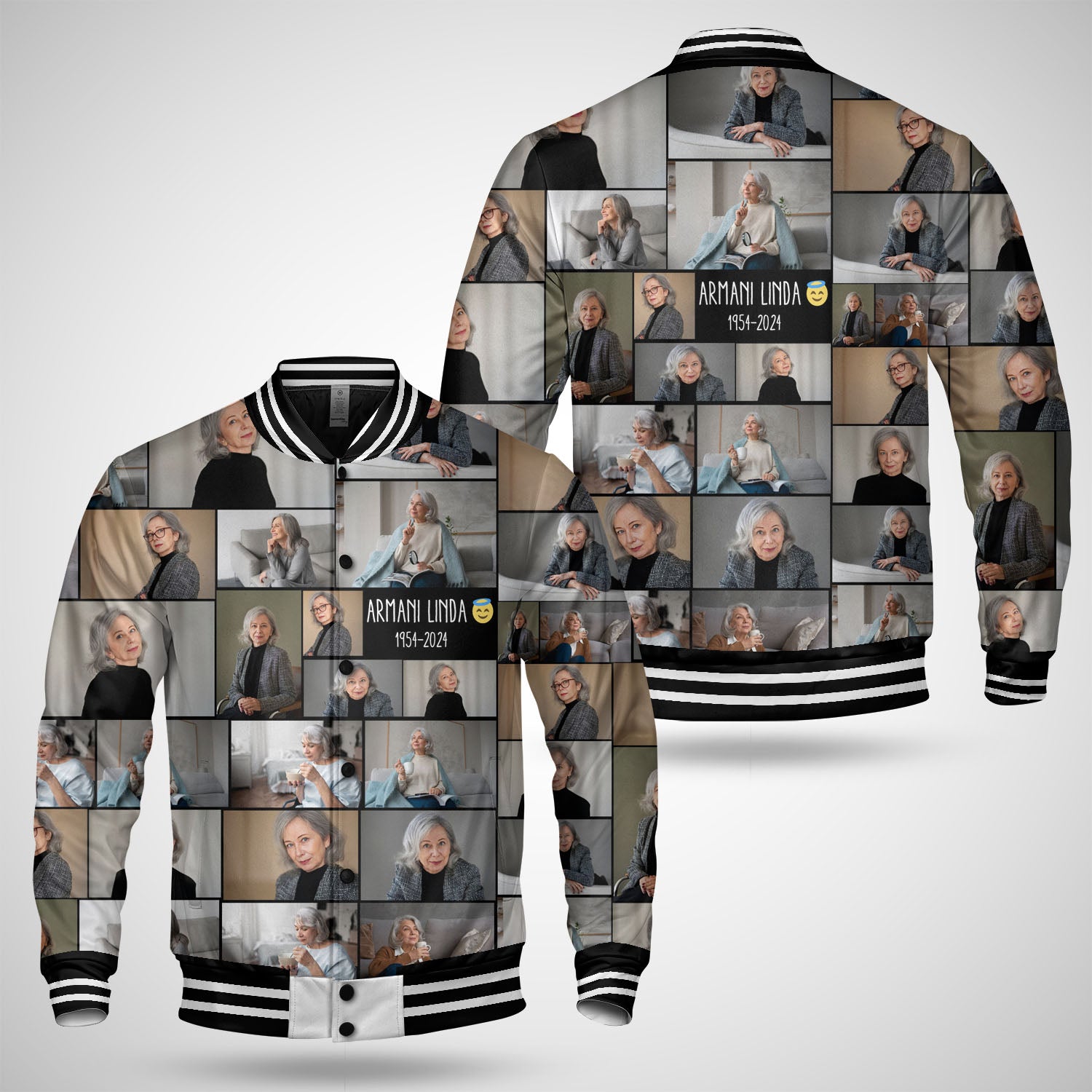 Create a Memorial Gifts for Loss Of Father with Collage Photo & Text on Baseball Button Jacket