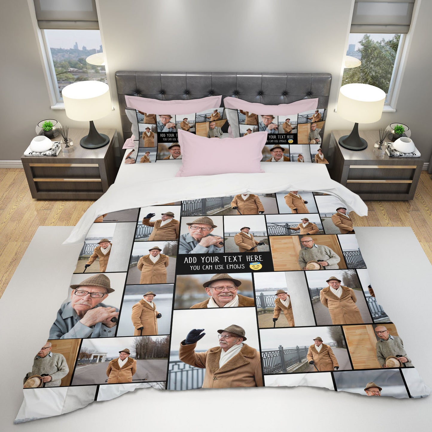 Create a Memorial Gifts for Loss Of Father with Collage Photo & Text on Bedding Set