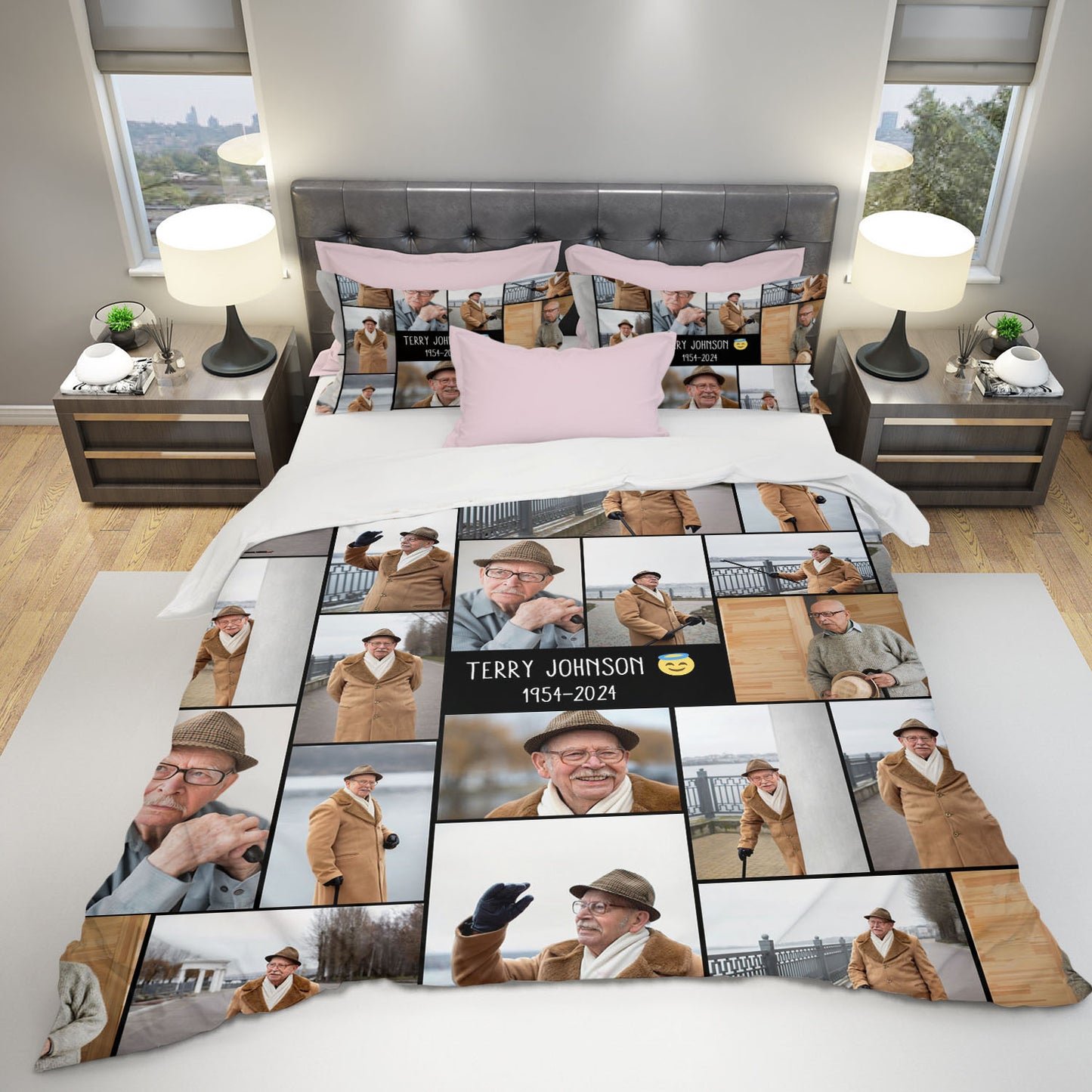 Create a Memorial Gifts for Loss Of Father with Collage Photo & Text on Bedding Set