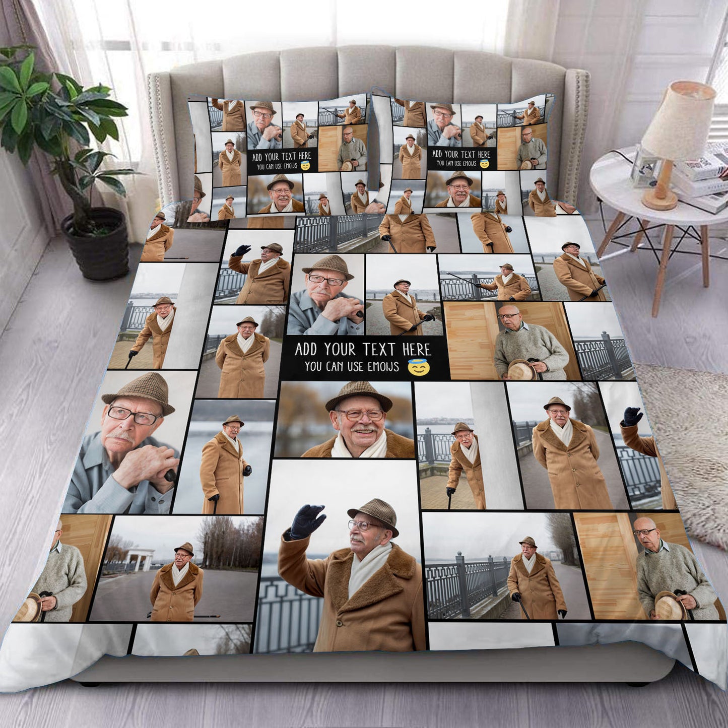 Create a Memorial Gifts for Loss Of Father with Collage Photo & Text on Bedding Set