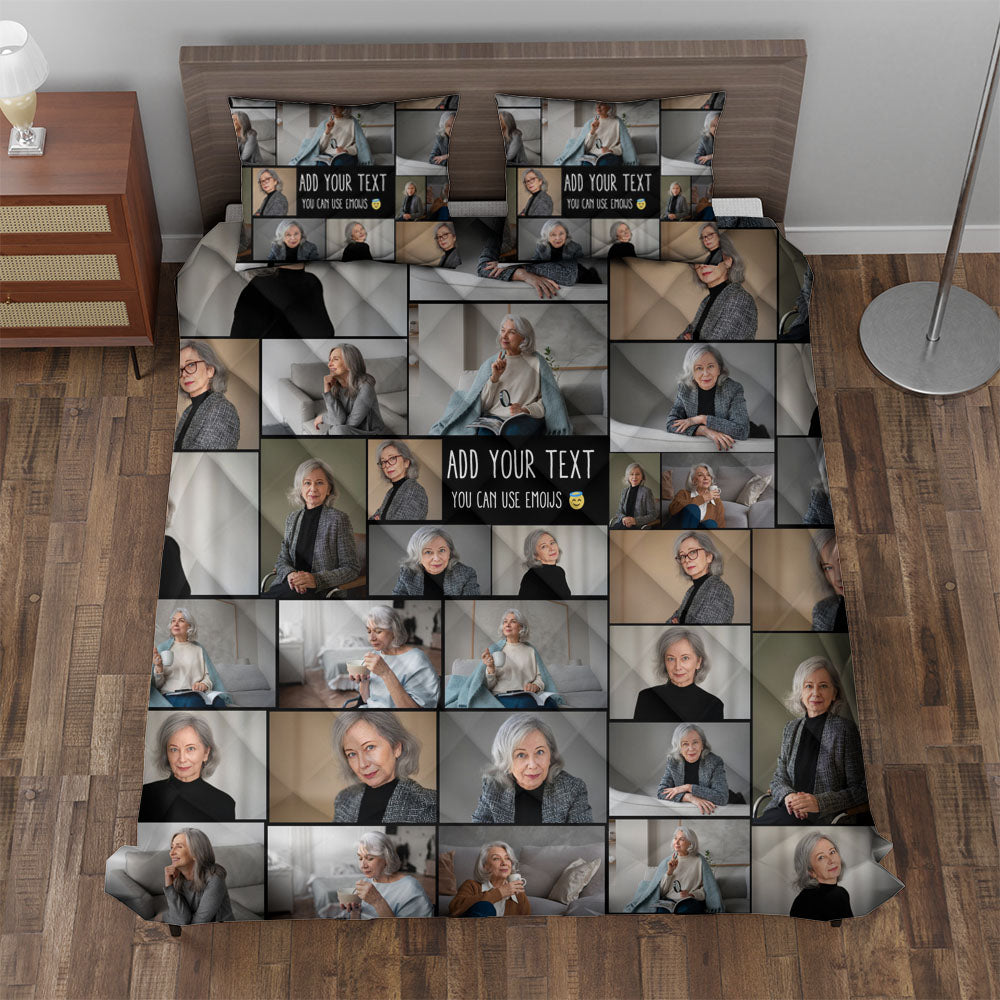 Create a Memorial Gifts for Loss Of Mother with Collage Photo & Text on Quilt Bedding Set