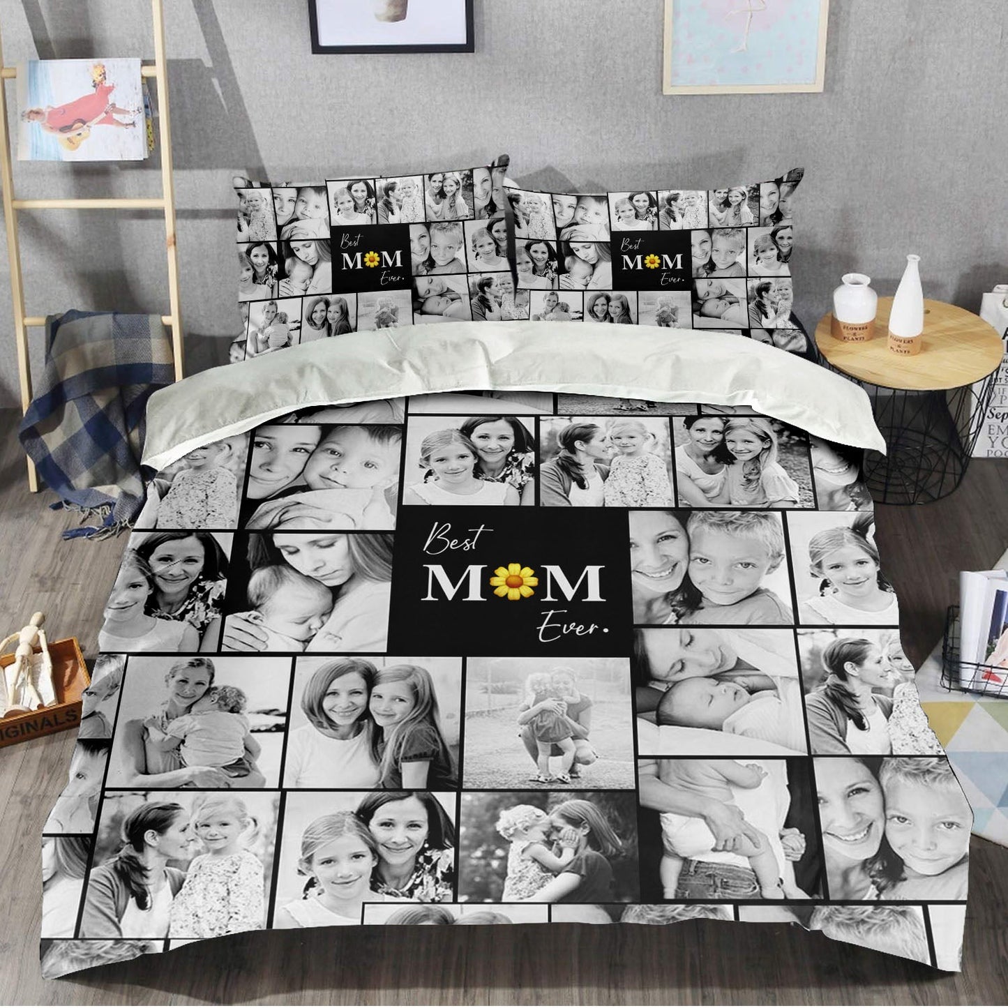 Create a Mother's Day Gift for Mom with Collage Photo & Text on Bedding Set