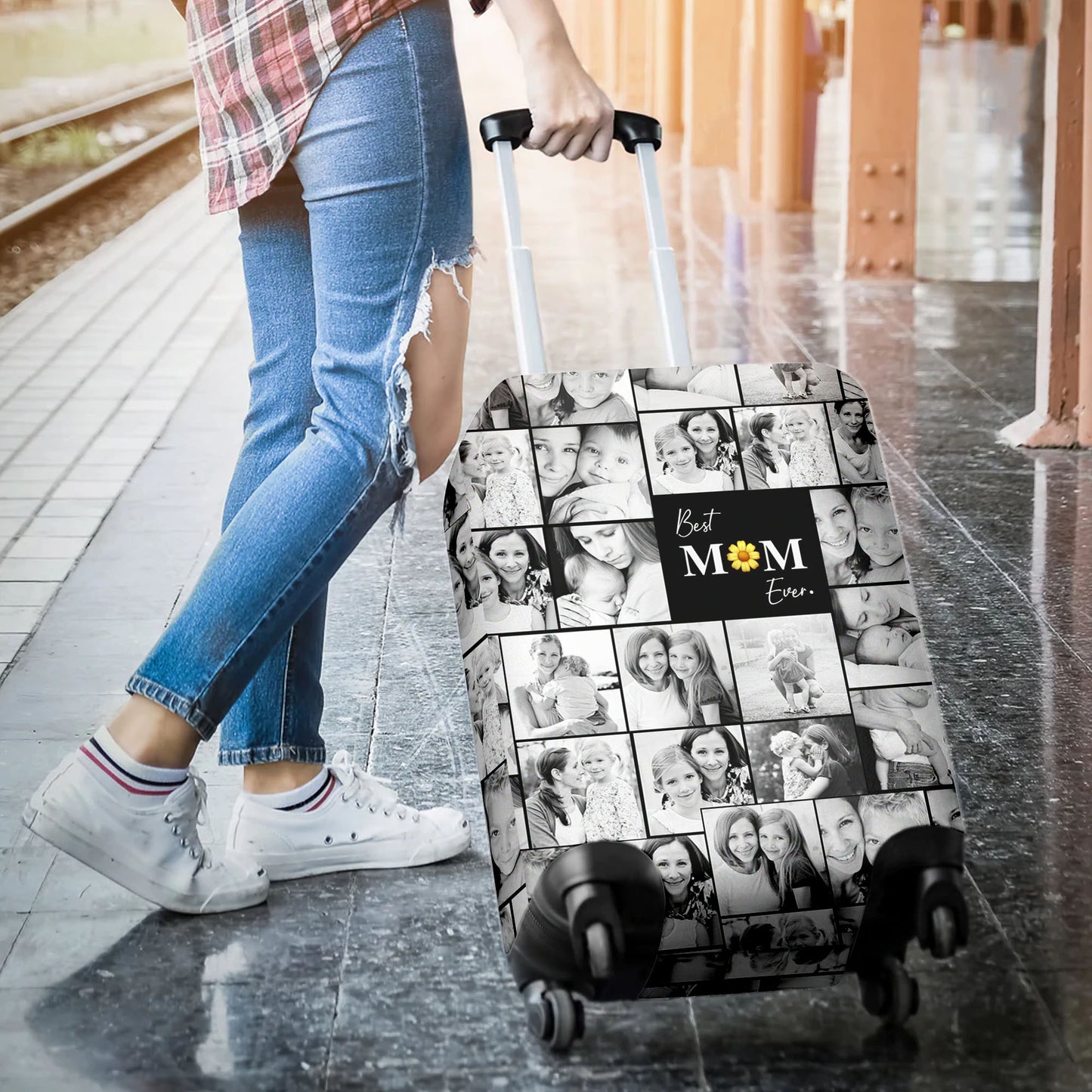 Create a Mother's Day Gift for Mom with Collage Photo & Text on 3D Luggage Cover