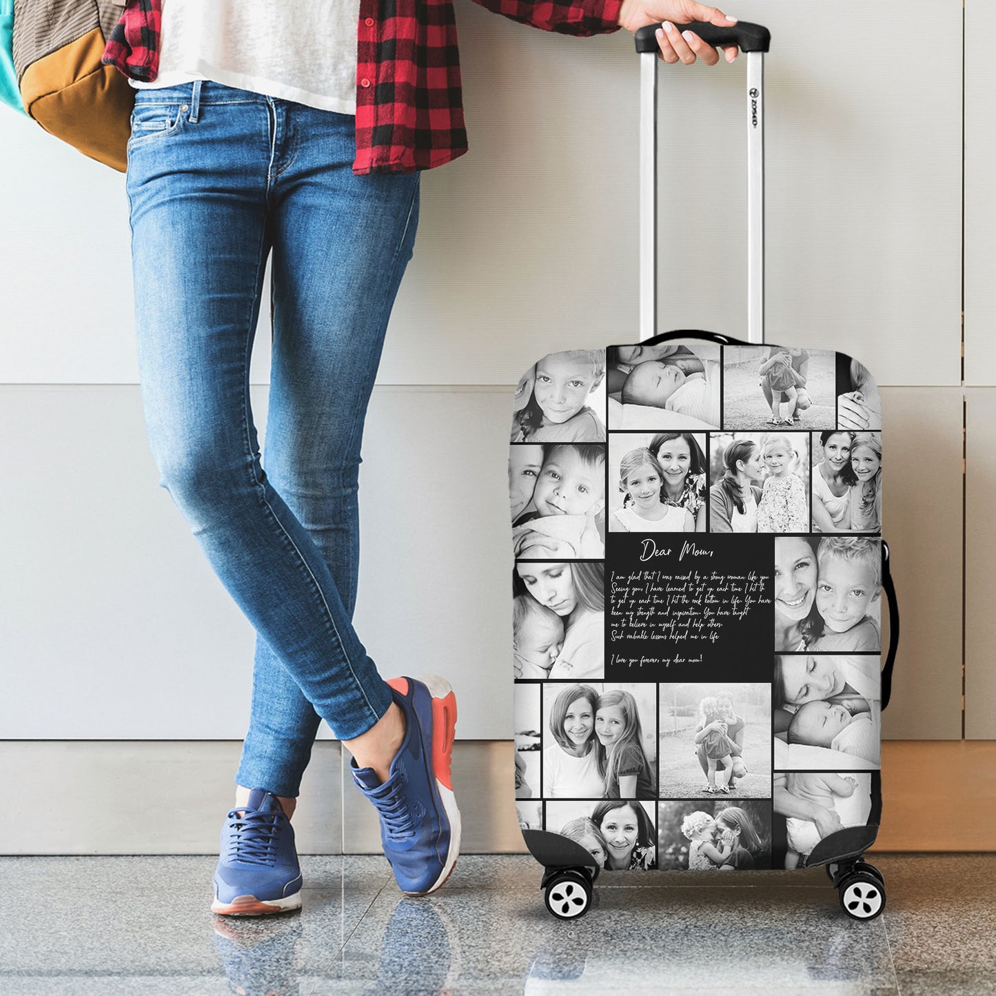 Create a Mother's Day Gift for Mom with Collage Photo & Text on 3D Luggage Cover