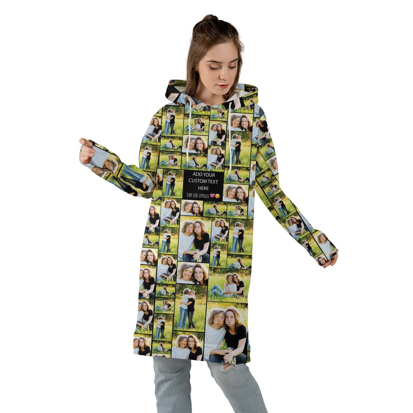 Create a Mother's Day Gift for Mom with Collage Photo & Text on AOP Hoodie Dress