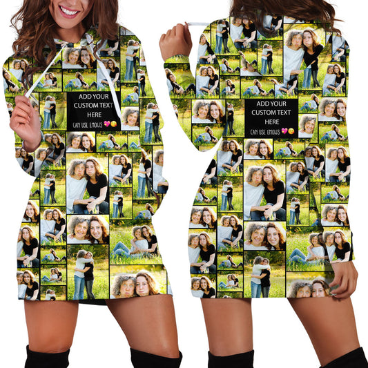 Create a Mother's Day Gift for Mom with Collage Photo & Text on AOP Hoodie Dress