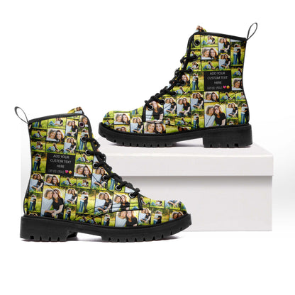 Create a Mother's Day Gift for Mom with Collage Photo & Text on AOP Leather Boots