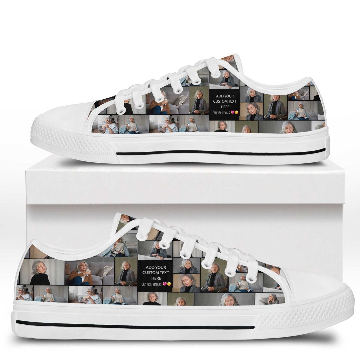 Create a Mother's Day Gift for Mom with Collage Photo & Text on AOP Low Top Shoes