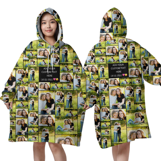 Create a Mother's Day Gift for Mom with Collage Photo & Text on Blanket Hoodie