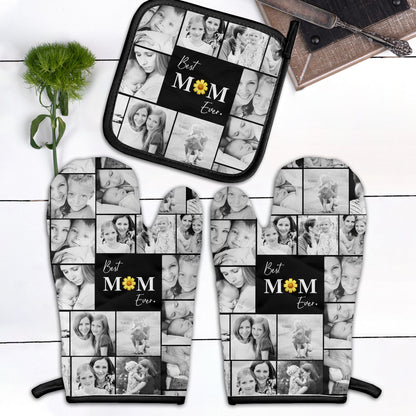 Create a Mother's Day Gift for Mom with Collage Photo & Text on Combo 2 Oven mitts and 1 Pot-Holder