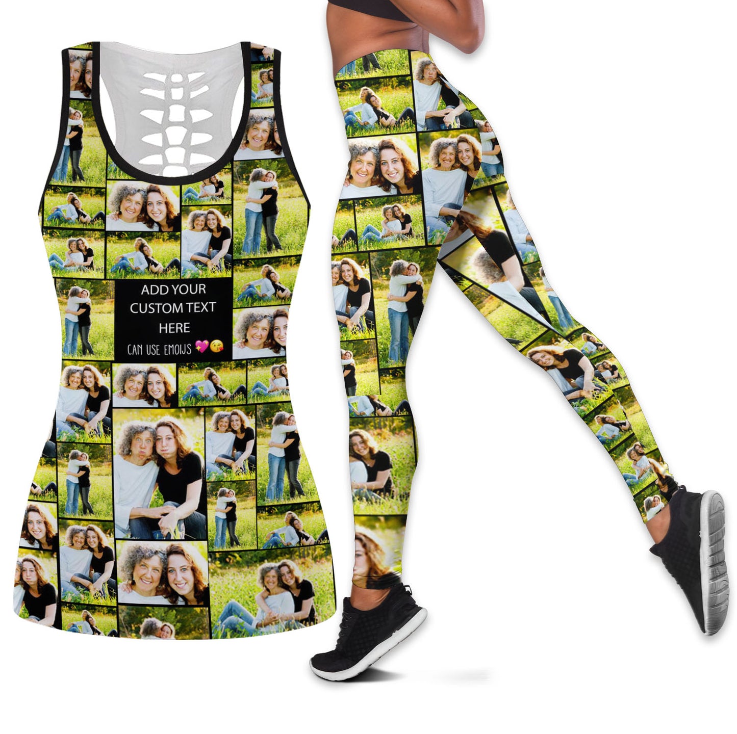 Create a Mother's Day Gift for Mom with Collage Photo & Text on Combo Leggings & Hollow Tank Top