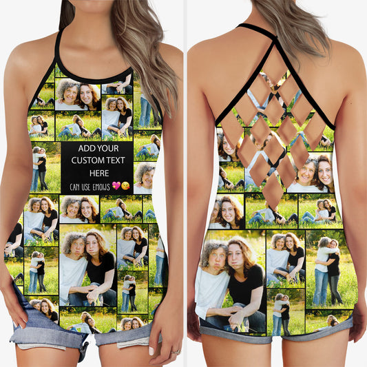 Create a Mother's Day Gift for Mom with Collage Photo & Text on Criss Cross Tank Top