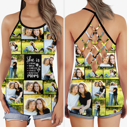 Create a Mother's Day Gift for Mom with Collage Photo & Text on Criss Cross Tank Top