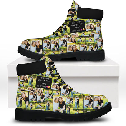 Create a Mother's Day Gift for Mom with Collage Photo & Text on Genuine Leather All Season Boots