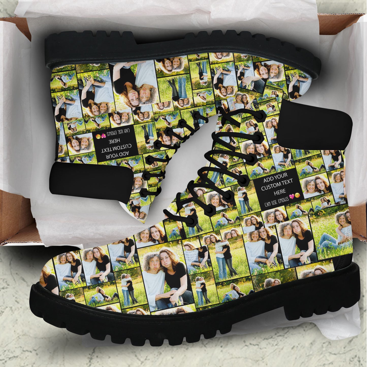 Create a Mother's Day Gift for Mom with Collage Photo & Text on Genuine Leather All Season Boots