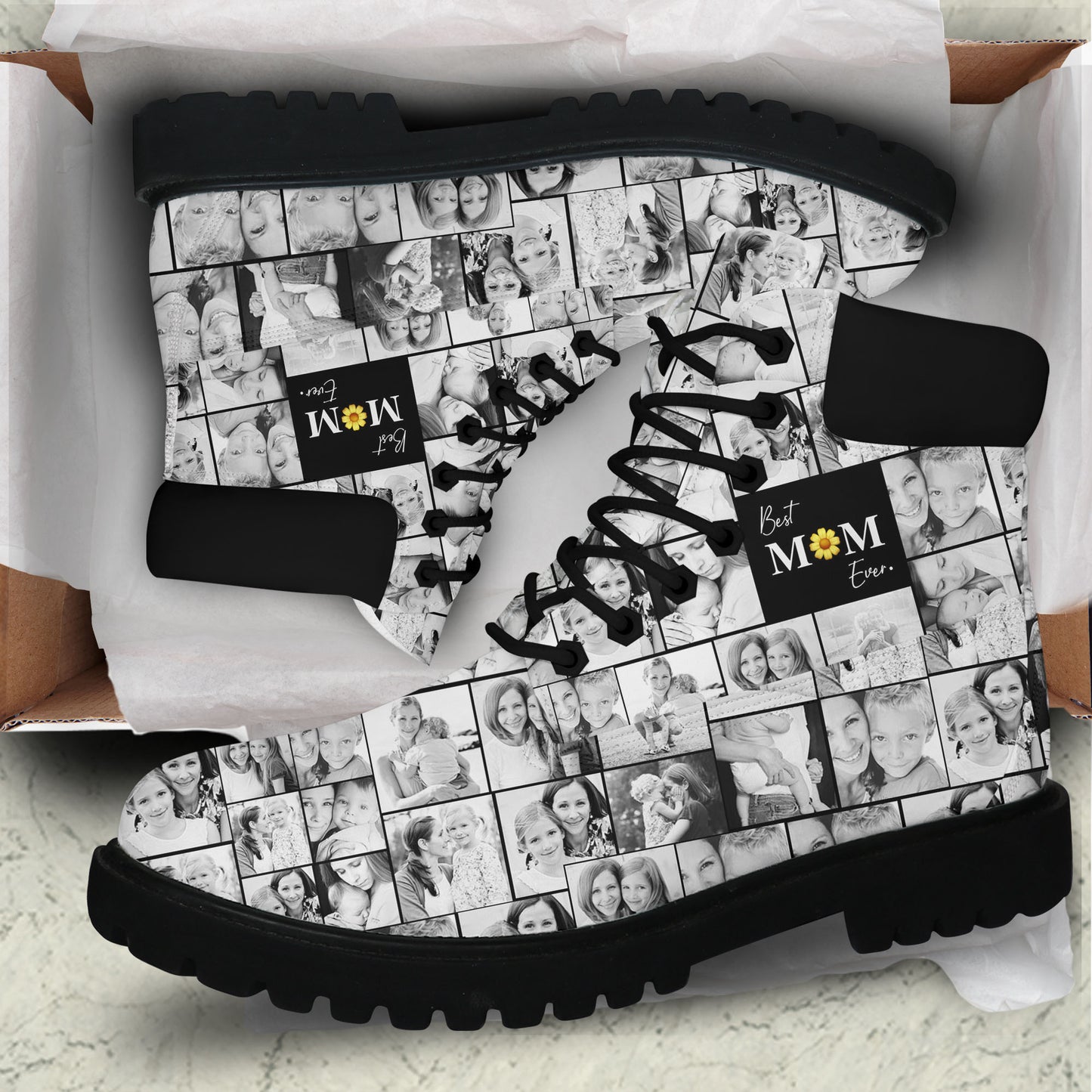 Create a Mother's Day Gift for Mom with Collage Photo & Text on Genuine Leather All Season Boots