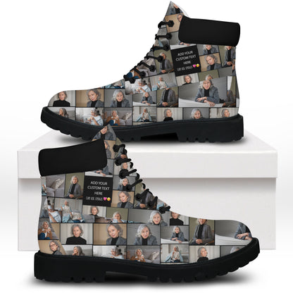 Create a Mother's Day Gift for Mom with Collage Photo & Text on Genuine Leather All Season Boots