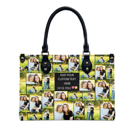 Create a Mother's Day Gift for Mom with Collage Photo & Text on Leather Handbag with Ziplock