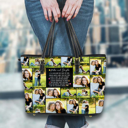 Create a Mother's Day Gift for Mom with Collage Photo & Text on Leather Tote Bag