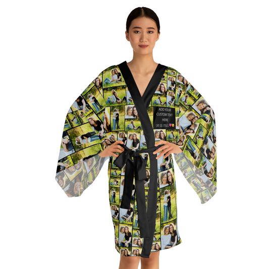 Create a Mother's Day Gift for Mom with Collage Photo & Text on Long Sleeve Kimono Robe