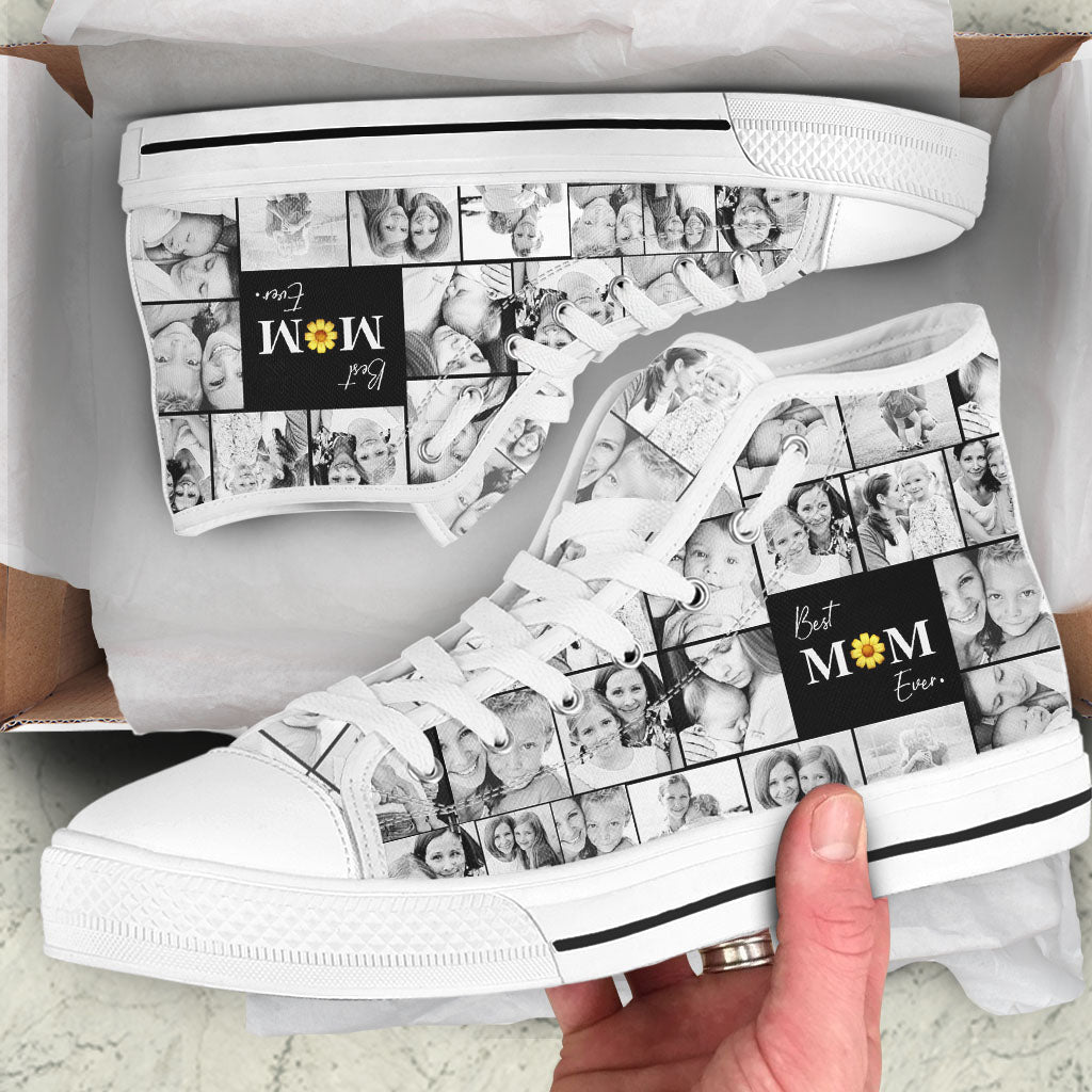 Create a Mother's Day Gift for Mom with Collage Photo & Text on Personalized High Top Shoes