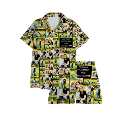 Create a Mother's Day Gift for Mom with Collage Photo & Text on Short Satin Pajama Set