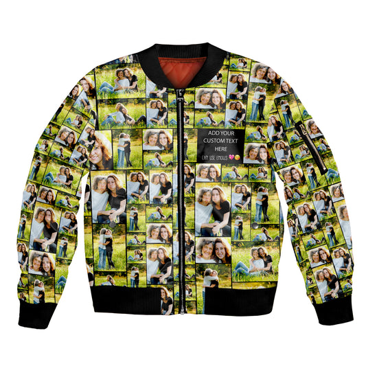 Create a Mother's Day Gift for Mom with Collage Photo & Text on Unisex Bomber Jacket