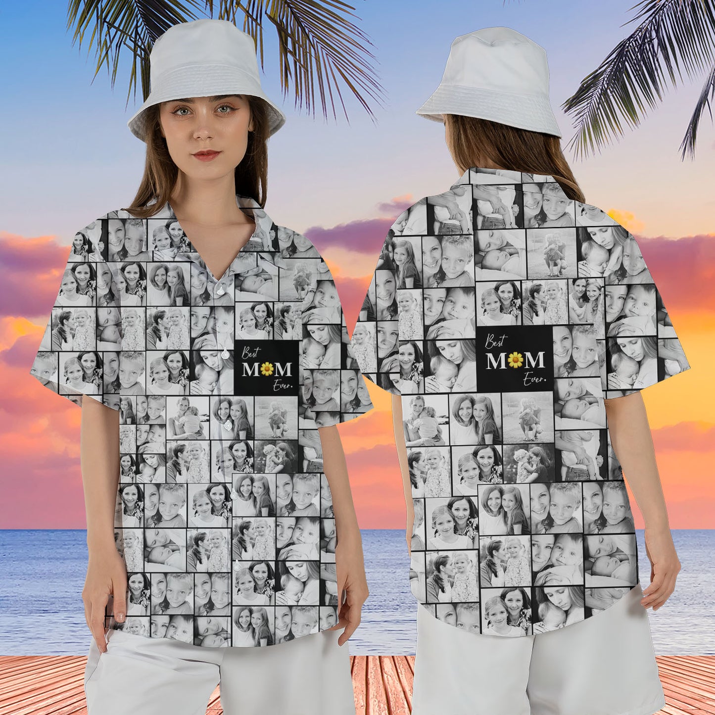 Create a Mother's Day Gift for Mom with Collage Photo & Text on Unisex Hawaiian Shirt