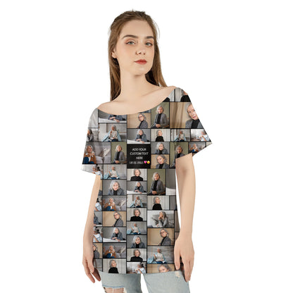 Create a Mother's Day Gift for Mom with Collage Photo & Text on Women's Off-the-shoulder T-shirt