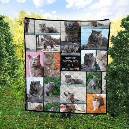 Create a Pet Cat Lovers Gift, Cat Mom Gift with Collage Photo & Text on AOP Quilt