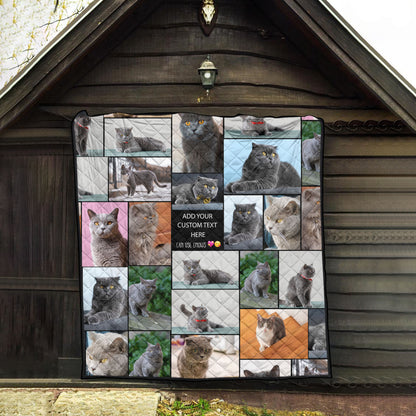 Create a Pet Cat Lovers Gift, Cat Mom Gift with Collage Photo & Text on AOP Quilt