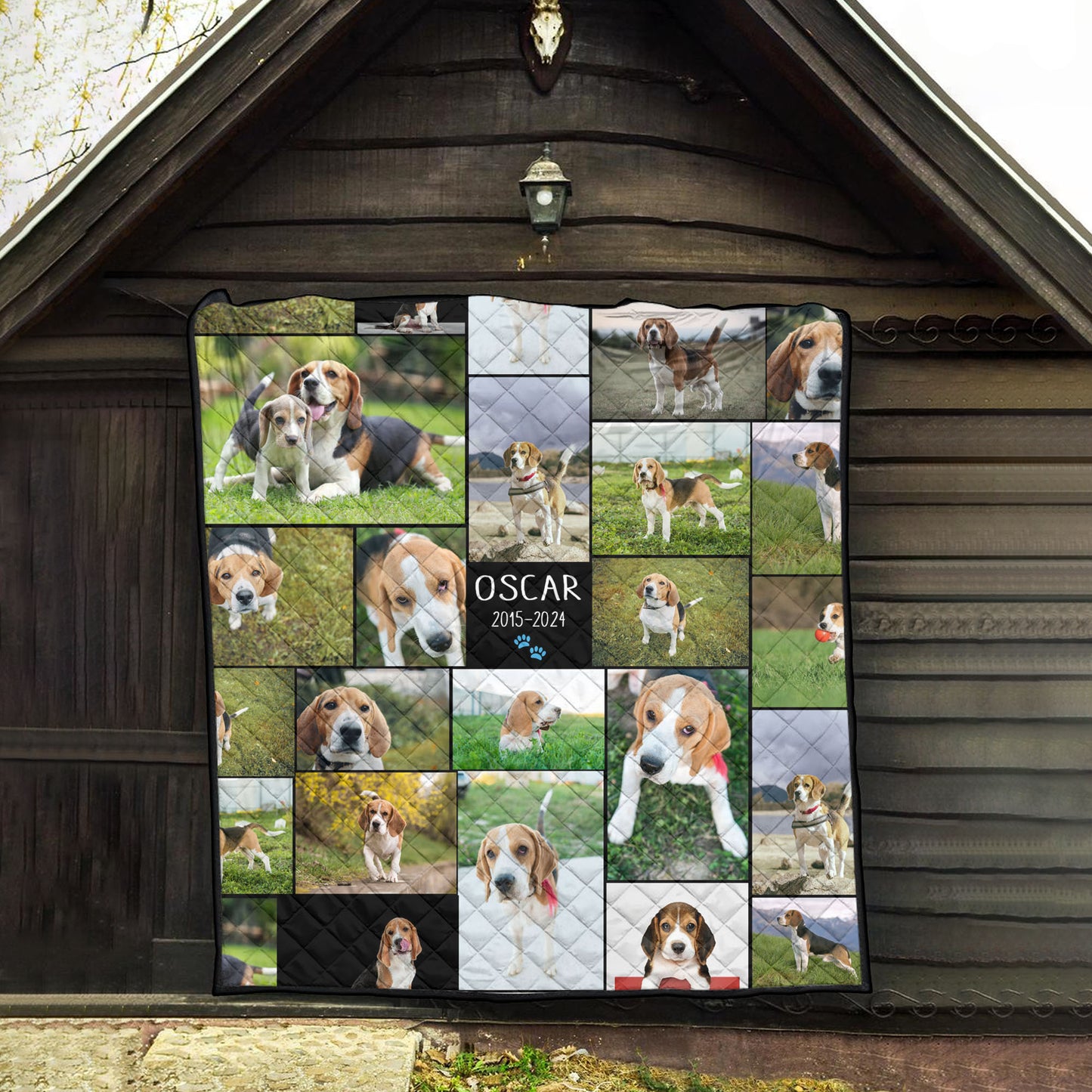 Create a Pet Dog Cat Memorial Sympathy Gifts with Collage Photo & Text on AOP Quilt