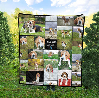 Create a Pet Dog Cat Memorial Sympathy Gifts with Collage Photo & Text on AOP Quilt