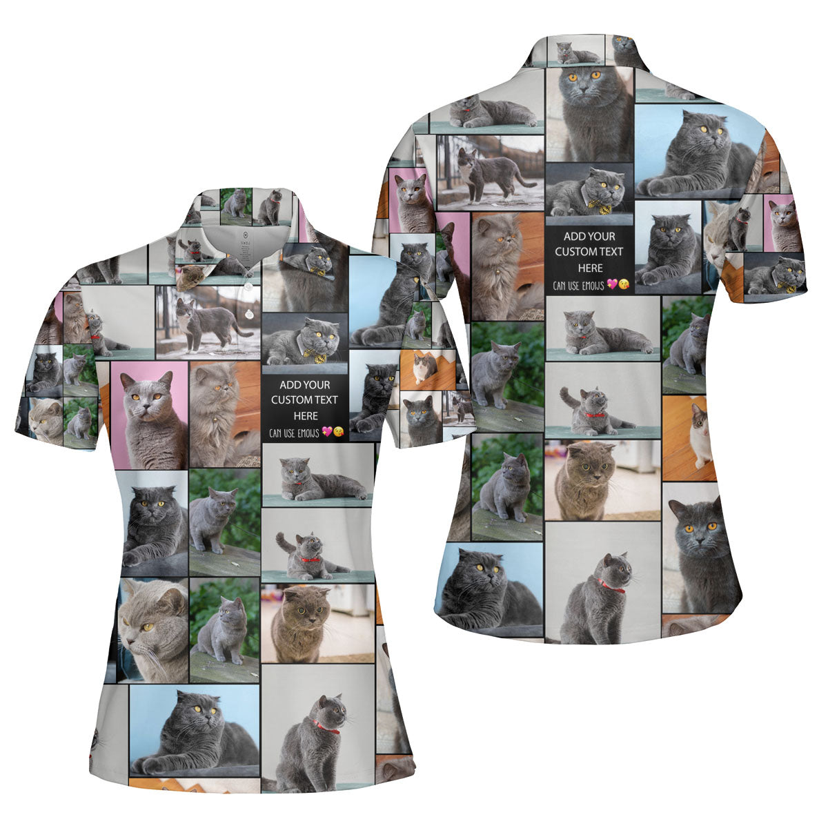 Create a Pet Cat Lovers Gift, Cat Mom Gift with Collage Photo & Text on AOP Polo Shirt