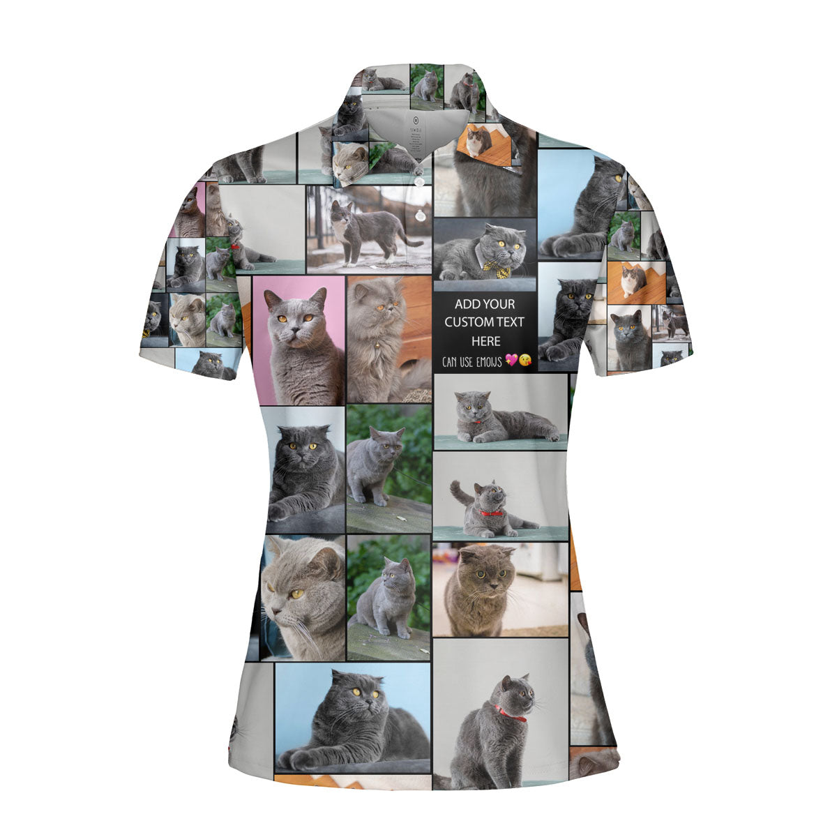 Create a Pet Cat Lovers Gift, Cat Mom Gift with Collage Photo & Text on AOP Polo Shirt