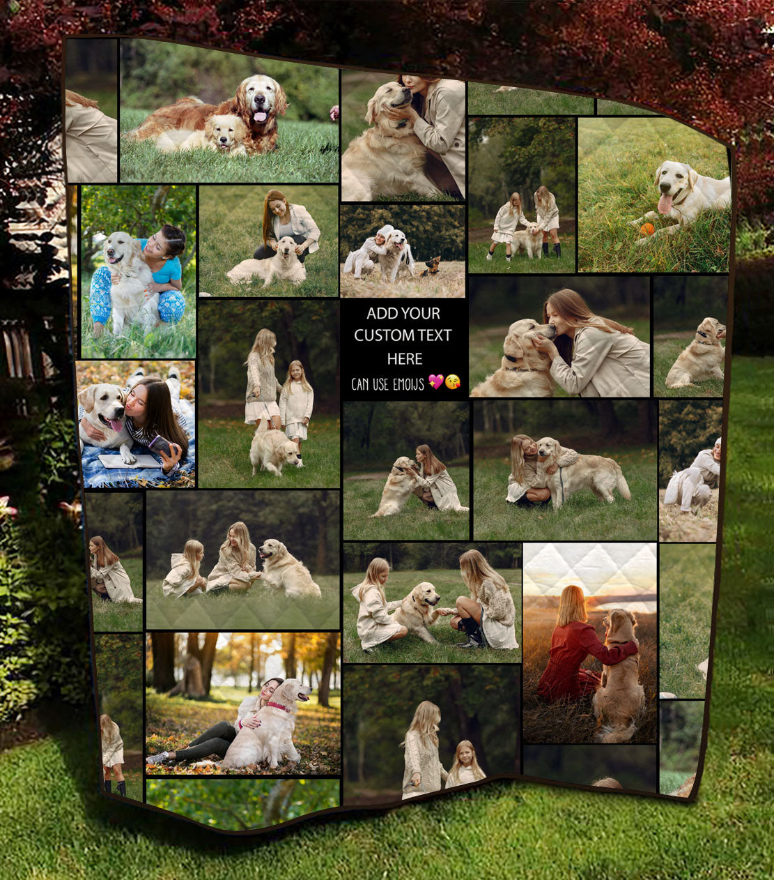 Create a Pet Dog Cat Memorial Sympathy Gifts with Collage Photo & Text on AOP Quilt