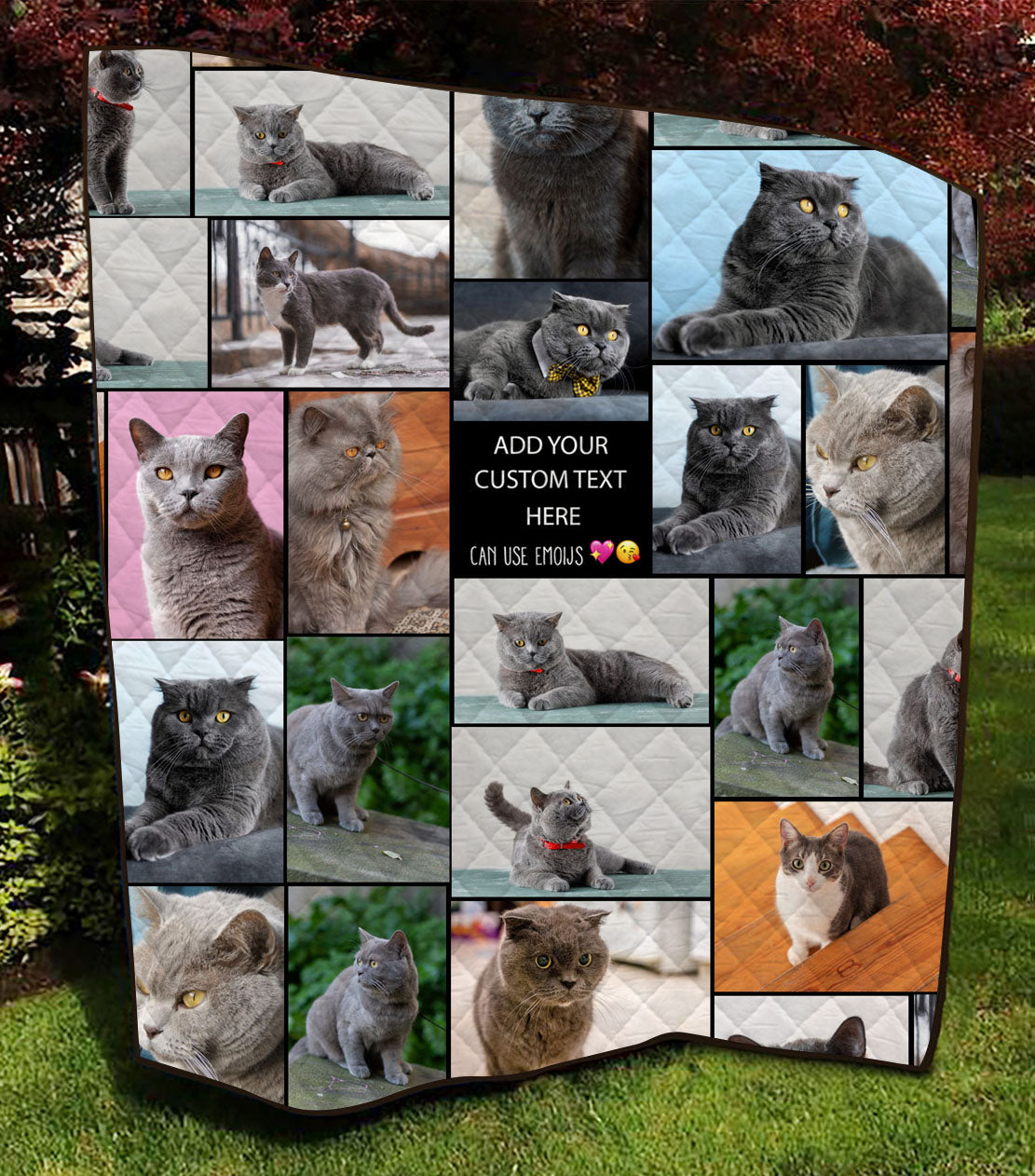 Create a Pet Cat Lovers Gift, Cat Mom Gift with Collage Photo & Text on AOP Quilt