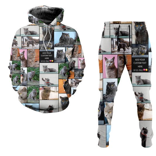 Create a Pet Cat Lovers Gift, Cat Mom Gift with Collage Photo & Text on Combo Hoodie And Joggers