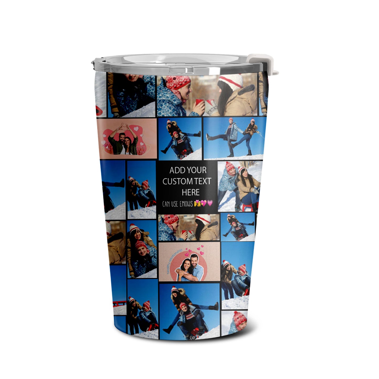 Create a Valentine's Day Gift for Her, Him with Collage Photo & Text on 20oz Full Tumbler