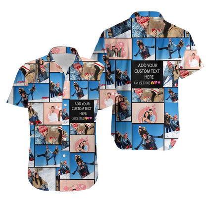 Create a Valentine's Day Gift for Him, Her with Collage Photo & Text on Unisex Hawaiian Shirt