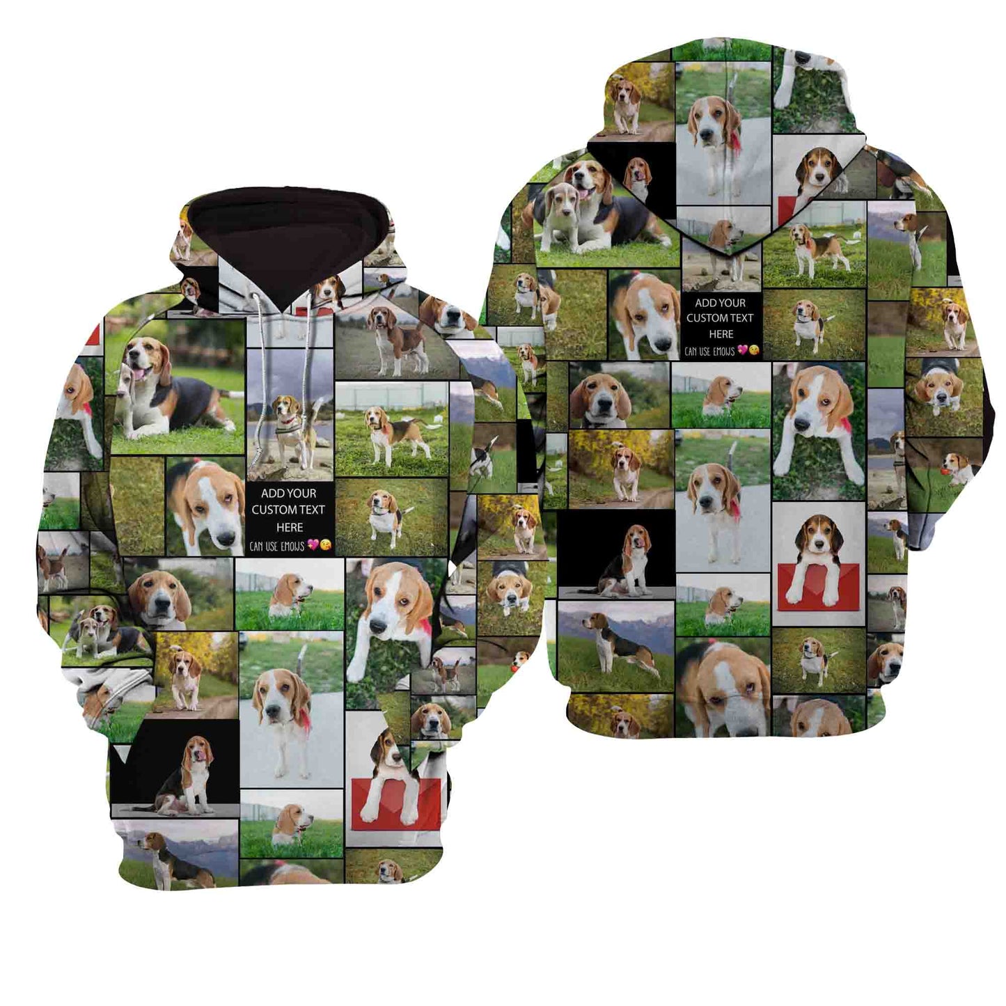 Custom Dog Pet Photo Collage and Text on All-Over Print Unisex Raglan Hoodie