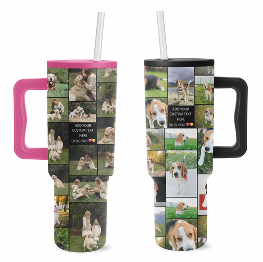 Custom Dog Pet Photo Collage & Text on Personalized 40oz Trek Tumbler