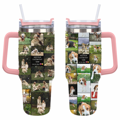 Custom Dog Pet Photo Collage and Text on Rhinestone Diamond 40oz Tumbler