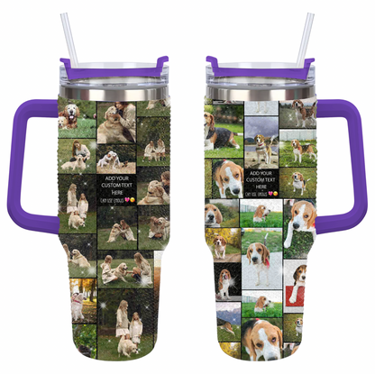 Custom Dog Pet Photo Collage and Text on Rhinestone Diamond 40oz Tumbler