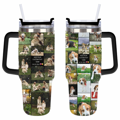 Custom Dog Pet Photo Collage and Text on Rhinestone Diamond 40oz Tumbler