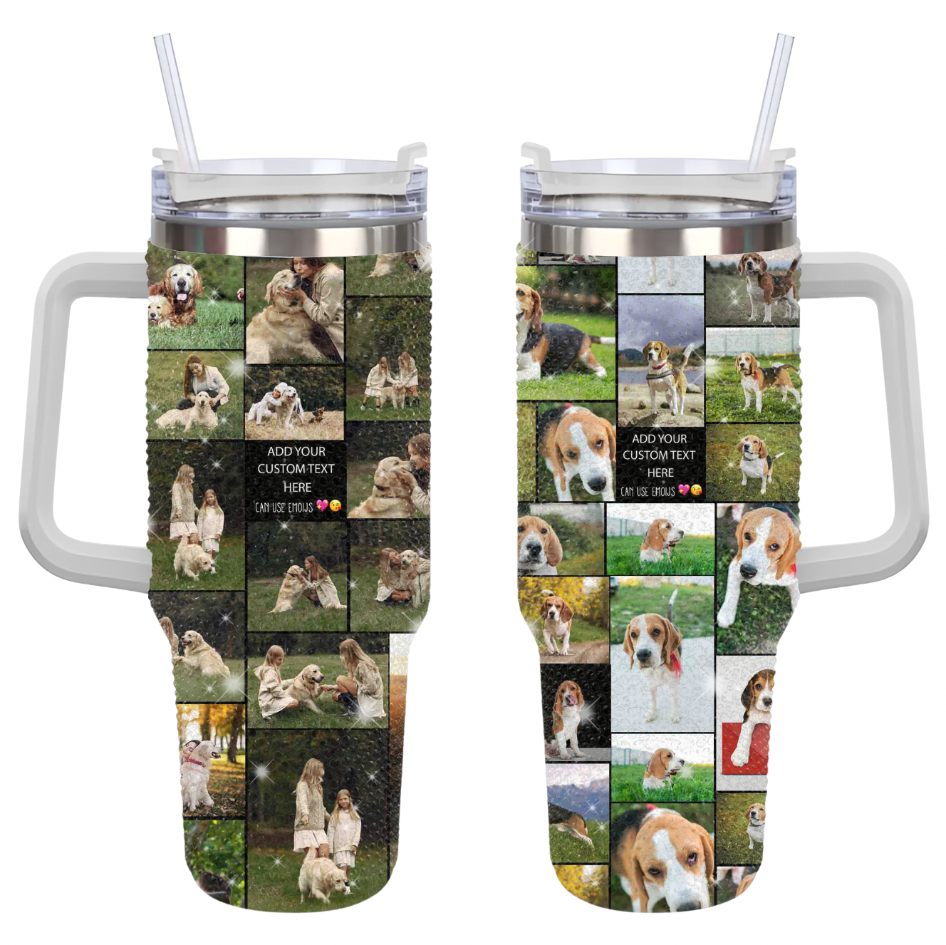 Custom Dog Pet Photo Collage and Text on Rhinestone Diamond 40oz Tumbler