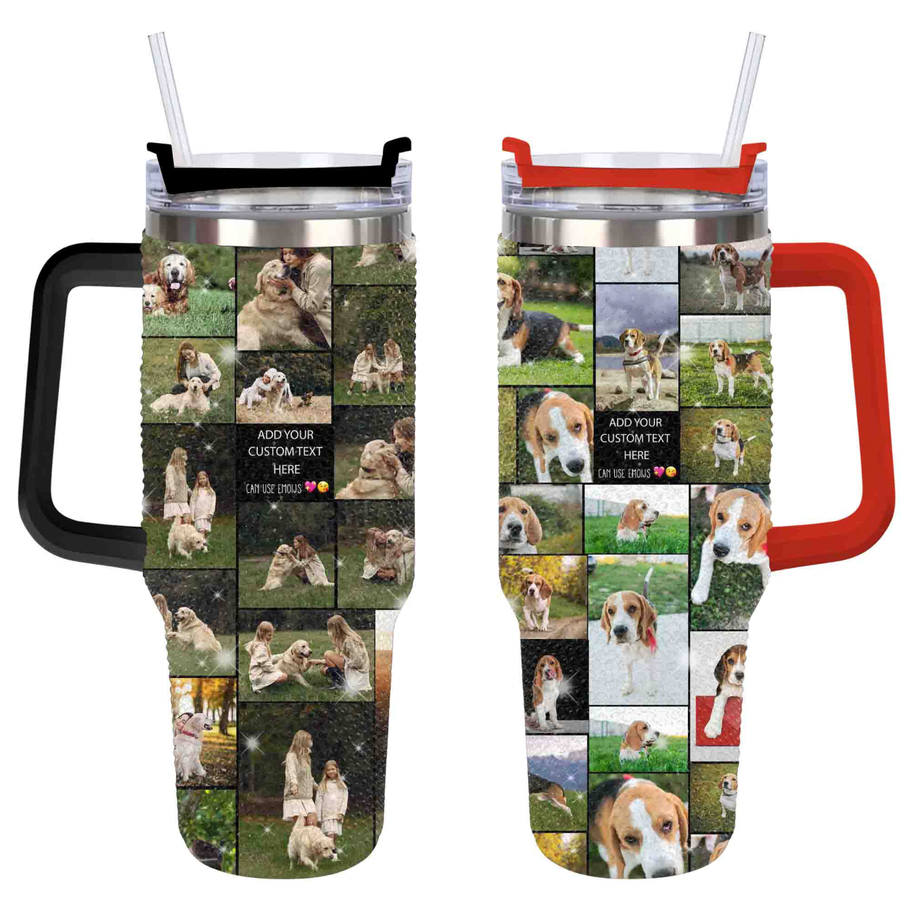 Custom Dog Pet Photo Collage and Text on Rhinestone Diamond 40oz Tumbler